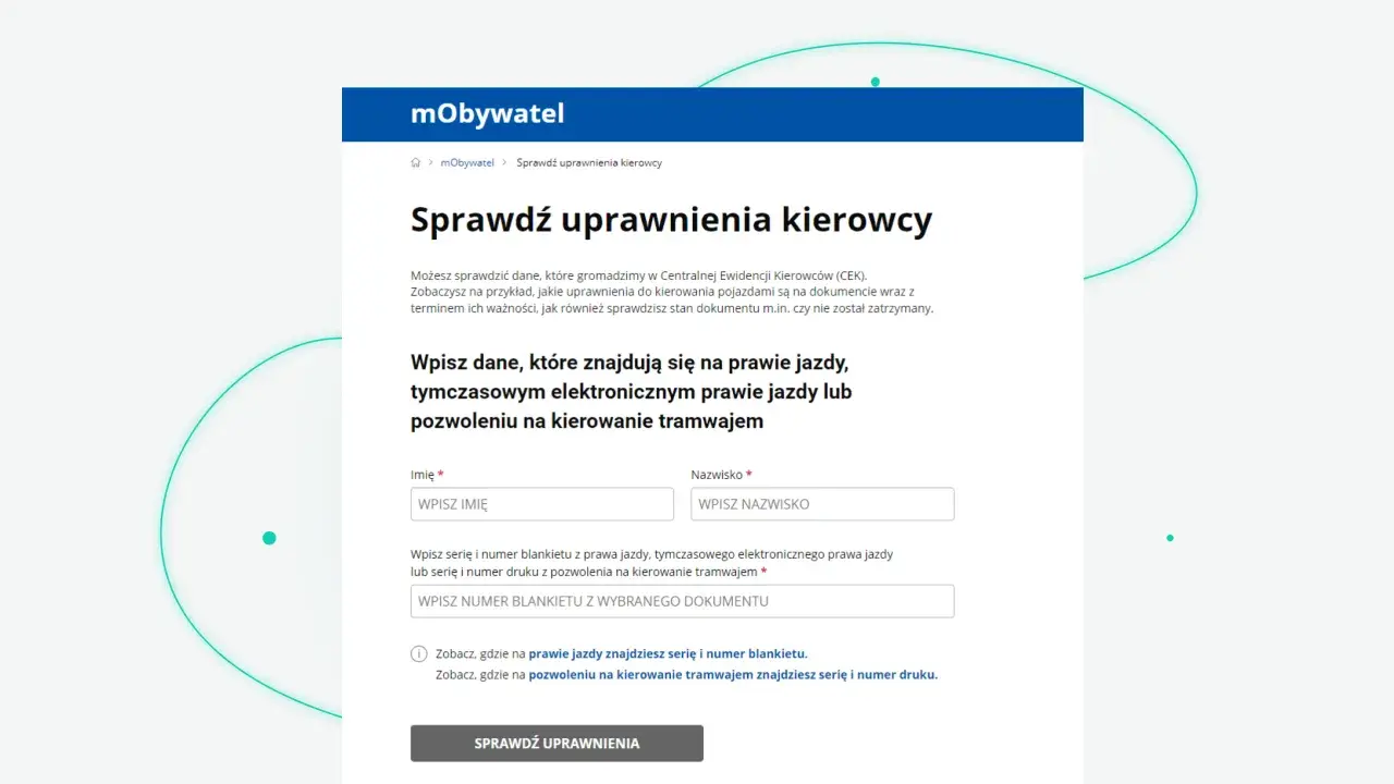 Sprawdź swoje prawo jazdy pod UV. Wpisz dane z dokumentu, aby zweryfikować uprawnienia kierowcy.
