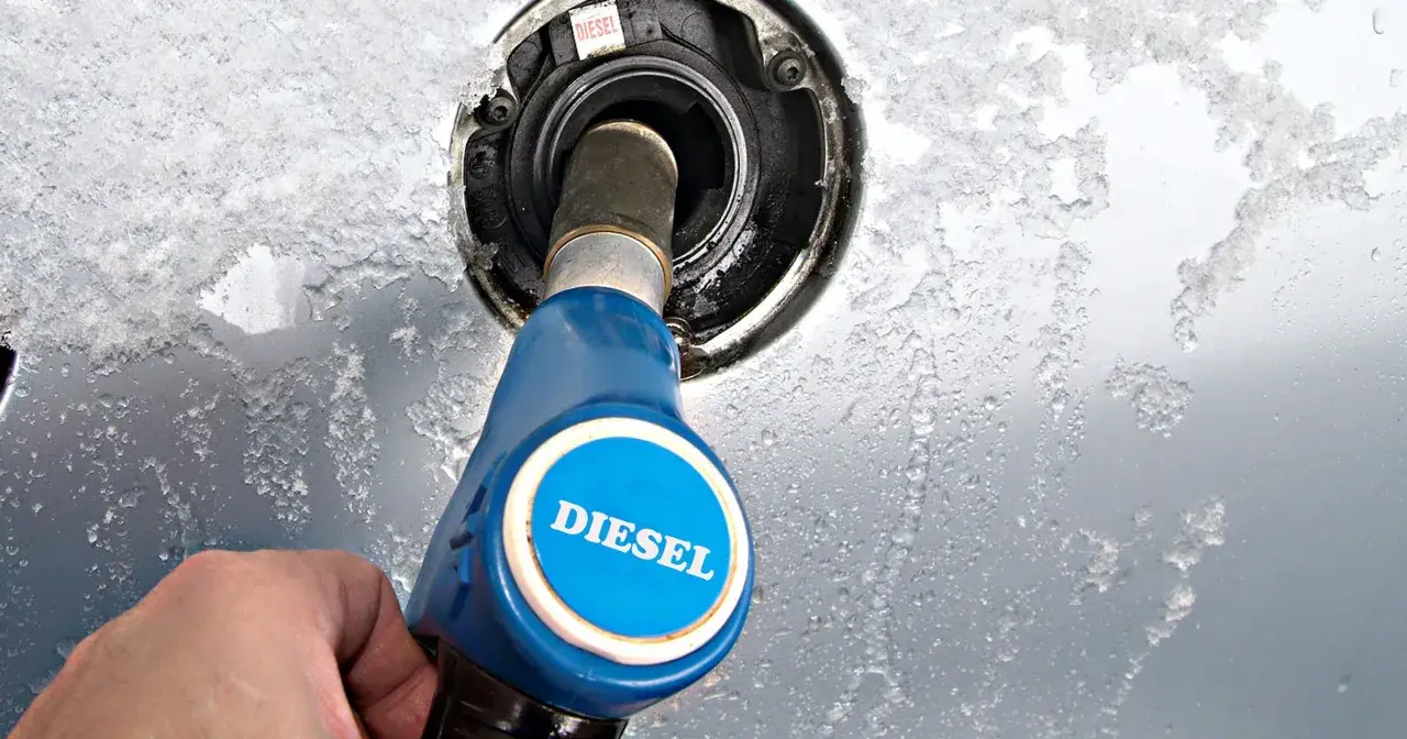 Zimowe objawy złej jakości paliwa diesel: zamarznięty wlew paliwa i niepewność tankowania.