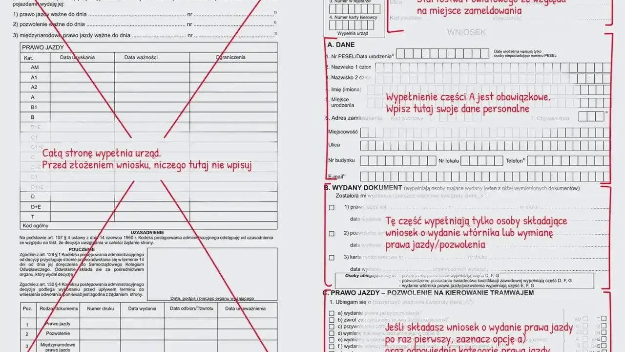 Wniosek o wydanie prawa jazdy. Wypełnij dane osobowe i zaznacz kategorię pojazdu, o który się ubiegasz.