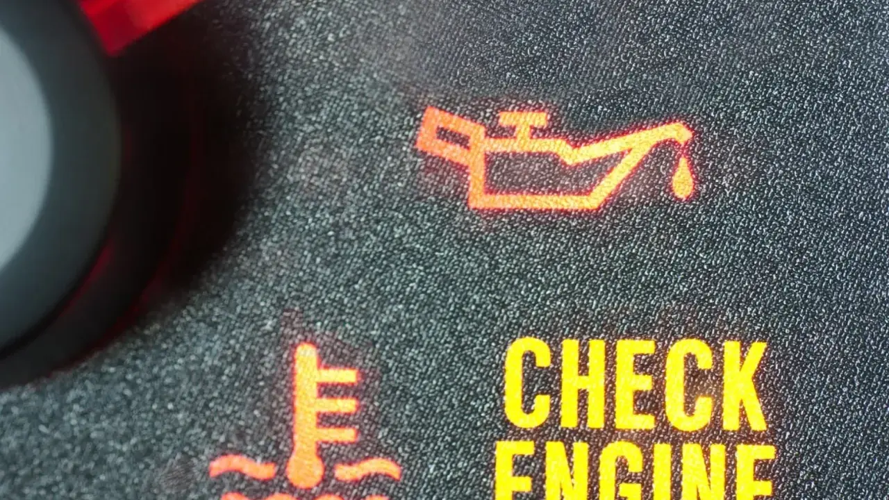 Czerwona kontrolka wymiany oleju świeci się obok ikony termometru i napisu "CHECK ENGINE". Czas na serwis!