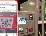 Aplikacja ORLEN Pay pokazuje kod QR do płatności za paliwo. Obok dystrybutor z cenami, sugerując, czy na Orlenie można płacić Blikiem.