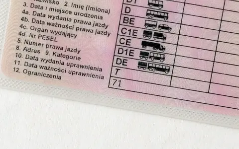 Fragment polskiego prawa jazdy z kategoriami pojazdów. Ktoś szuka zgubionego prawa jazdy, a tu widać tylko jego fragment.