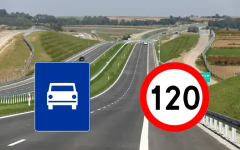 Droga ekspresowa z ograniczeniem prędkości do 120 km/h. Znak informuje o dopuszczalnej prędkości.