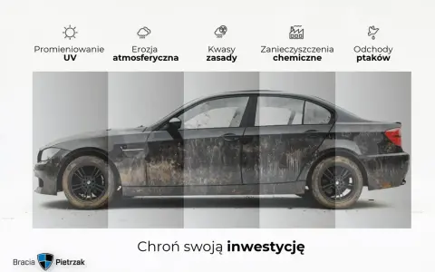 Brudny samochód, który wygląda jak po przejściach, ale jest **bezwypadkowy**. Chroni go inwestycja.