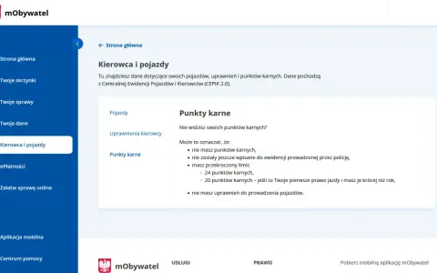 Gdzie sprawdzić punkty karne? Na stronie "Kierowca i pojazdy" w aplikacji mObywatel znajdziesz informacje o swoich punktach karnych z CEPIK.