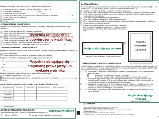 Wniosek o PKK online: zdjęcie dokumentu z polami do wypełnienia, w tym miejsca na fotografię i dane osobowe.