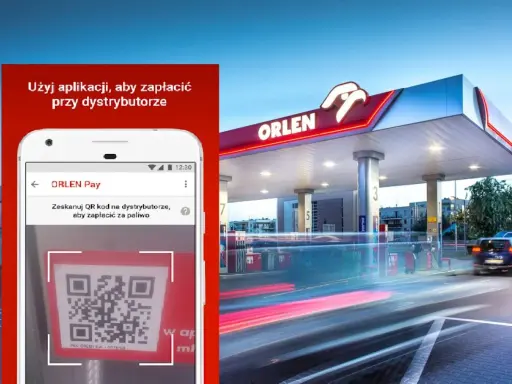 Szybka płatność za paliwo z ORLEN Pay. Aplikacja skanuje kod QR przy dystrybutorze, ułatwiając transakcję na stacji Orlen.