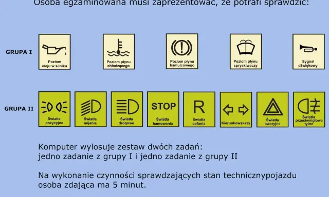 Egzamin na prawo jazdy kat A: sprawdzenie poziomu oleju, płynów, świateł i sygnału dźwiękowego.