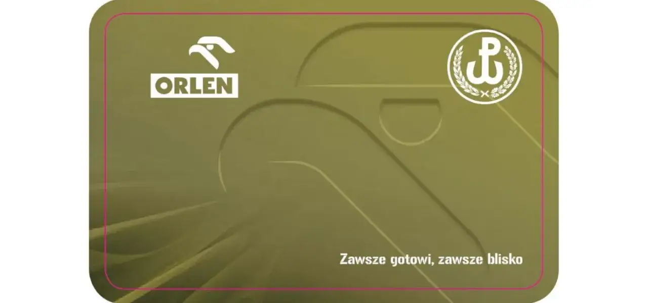 Złota karta BiznesTank ORLEN z symbolem Polski Walczącej. 
