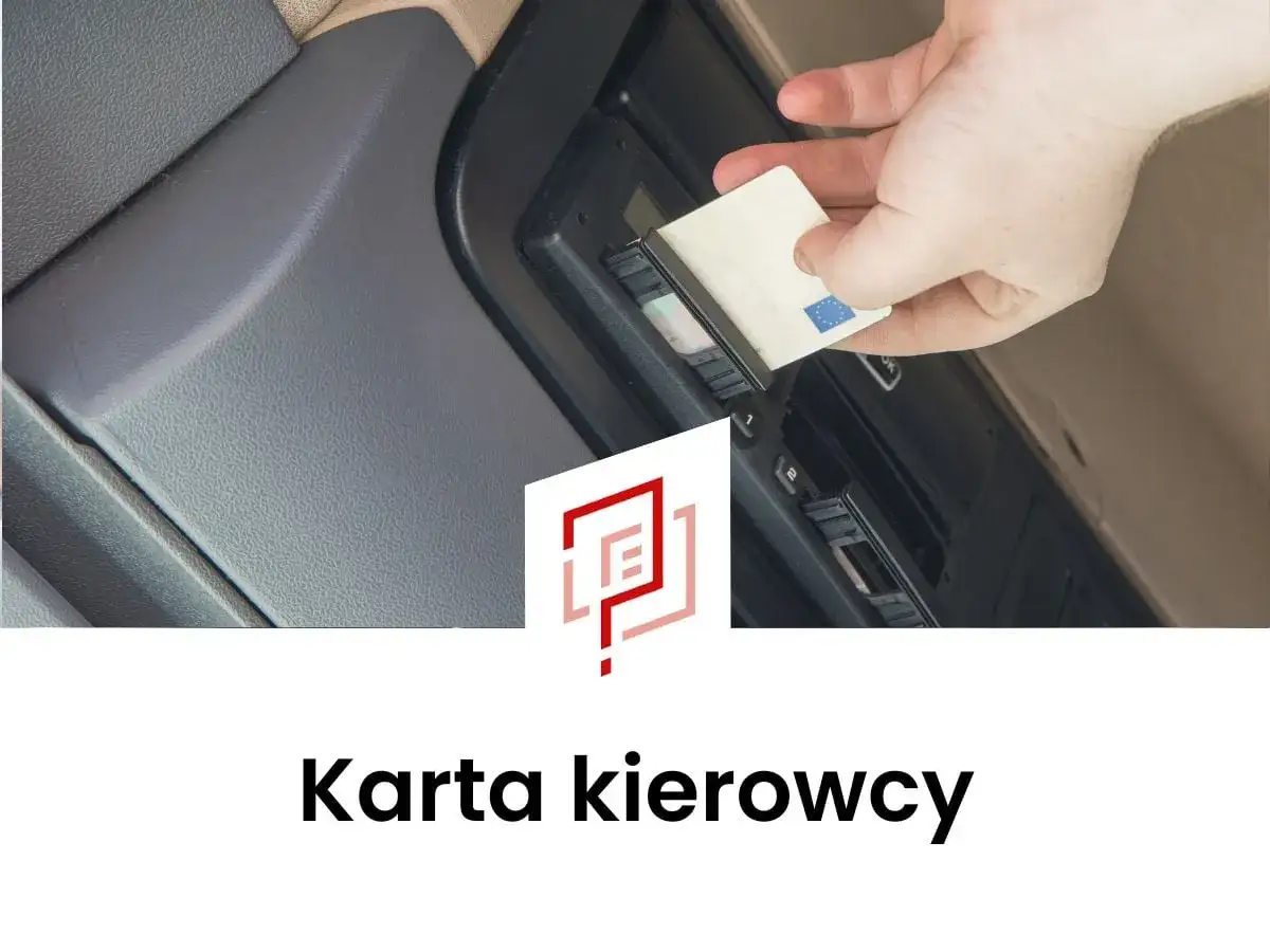 Dłoń wkłada kartę kierowcy do tachografu. Tak wygląda karta kierowcy.