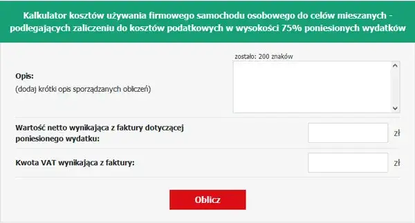 kalkulator podatkowy samochód firmowy